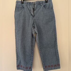 Vintage Y2K Embroidered Floral Denim Straight Leg Crop Jeans sz 10 90s Mom Retro